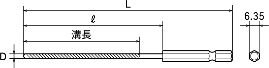 六角シャンク鉄工ロングドリルセットの図面