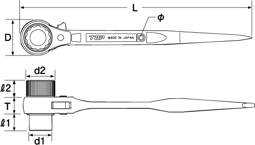 STRAIGHT COMPACT SHORT RATCHET WRENCHDrawings