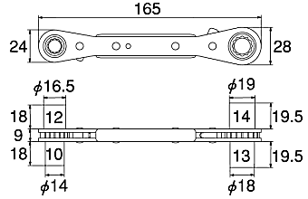 STEEL LONG 4-SIZE PLATE RATCHET WRENCHDrawings