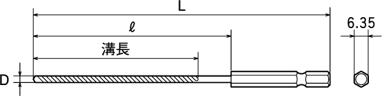 六角シャンク鉄工ロングドリルの図面