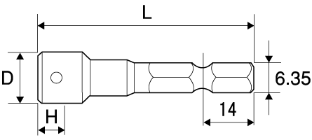 電動ドリル用ヘクスセッター　ボール付の図面