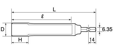 電動ドリル用ソケット　ロングタイプの図面