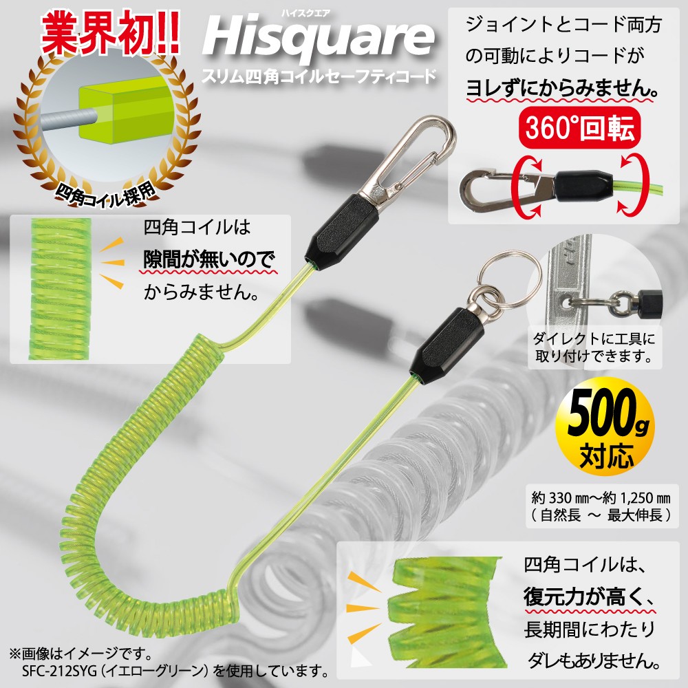 スリム四角コイルセーフティコード Hisquare | トップ工業株式会社