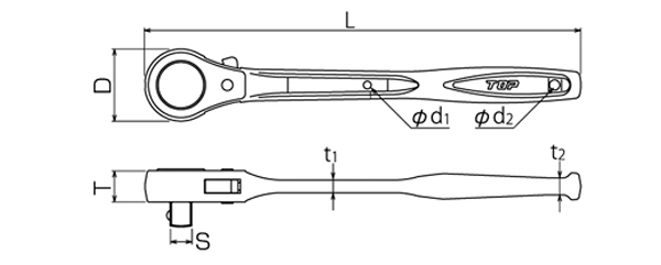 強力型ラチェットハンドルの図面