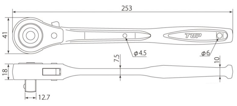 強力型ラチェットハンドルの図面