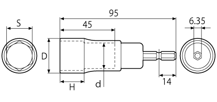 電動ドリル用αソケット（18Vインパクト対応）の図面