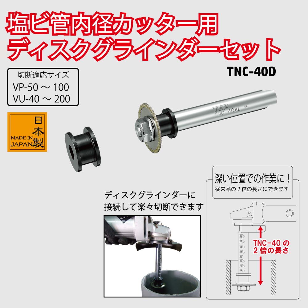 塩ビ管内径カッター用ディスクグラインダーセット | トップ工業株式会社