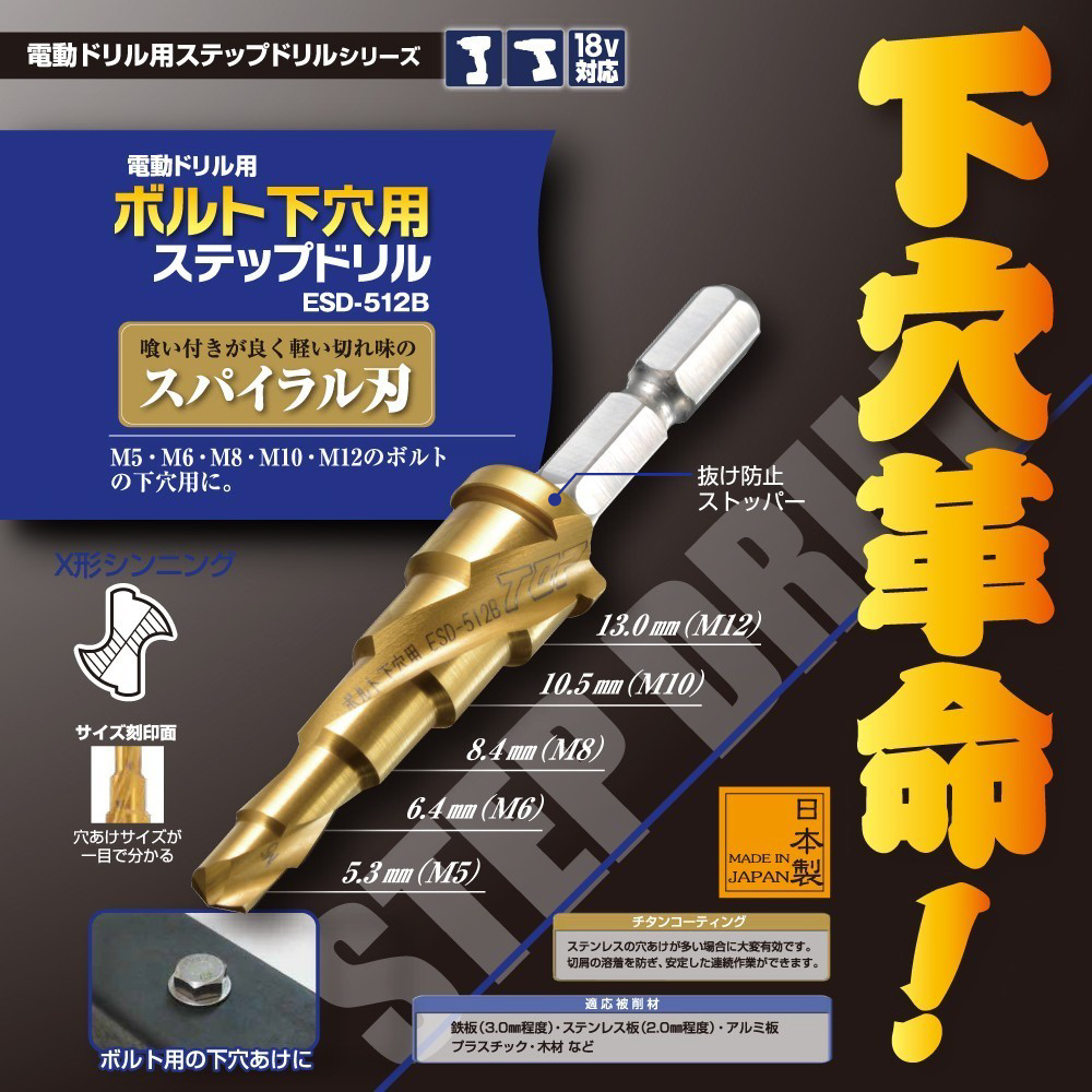 電動ドリル用(インパクト対応)ボルト下穴用ステップドリル | トップ