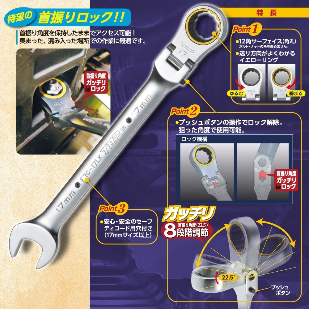 首振りロックラチェットコンビ® | トップ工業株式会社