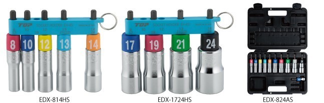 激安 TOP トップ工業 電動ドリル用 アルファソケットセット 6角 ホルダー付 4本セット EDX-1724HS