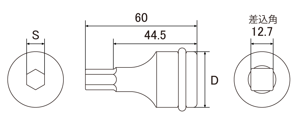 インパクトレンチ用ヘキサゴンソケットの図面