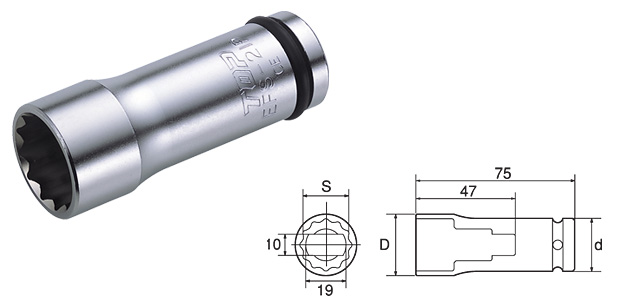 訳あり商品 インパクト用ソケット8mm 差込角9.5mm PT-308 トップ工業2023M 各種ボルト ナットの着脱 作業外す 締める 自動車整備  機械補修修理